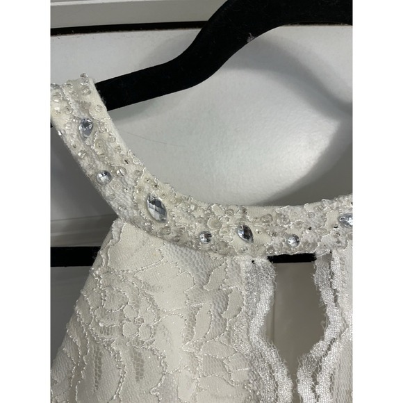David's Bridal Babydoll Halter White Sequin Dress Sz 14 Lace Dainty Wedding Prom - Picture 3 of 16